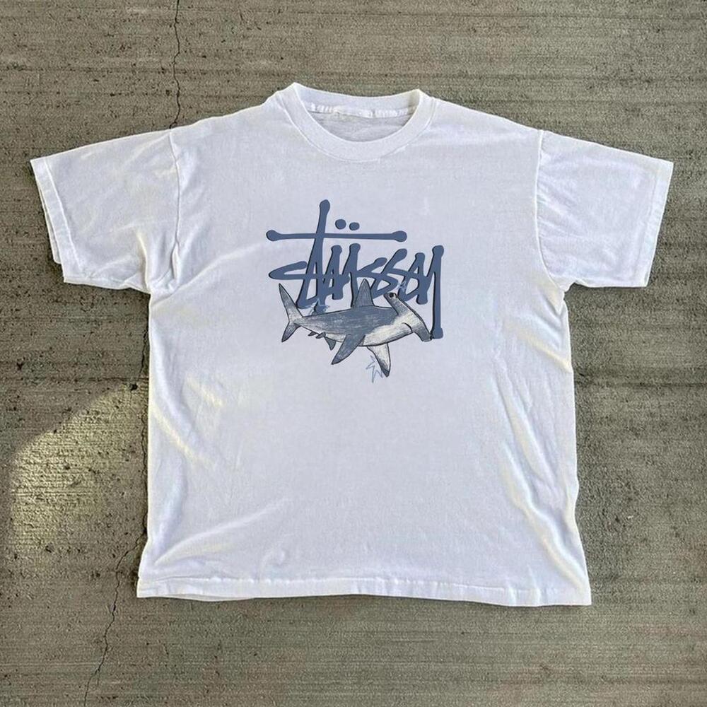StSsy White Shark Tee 1